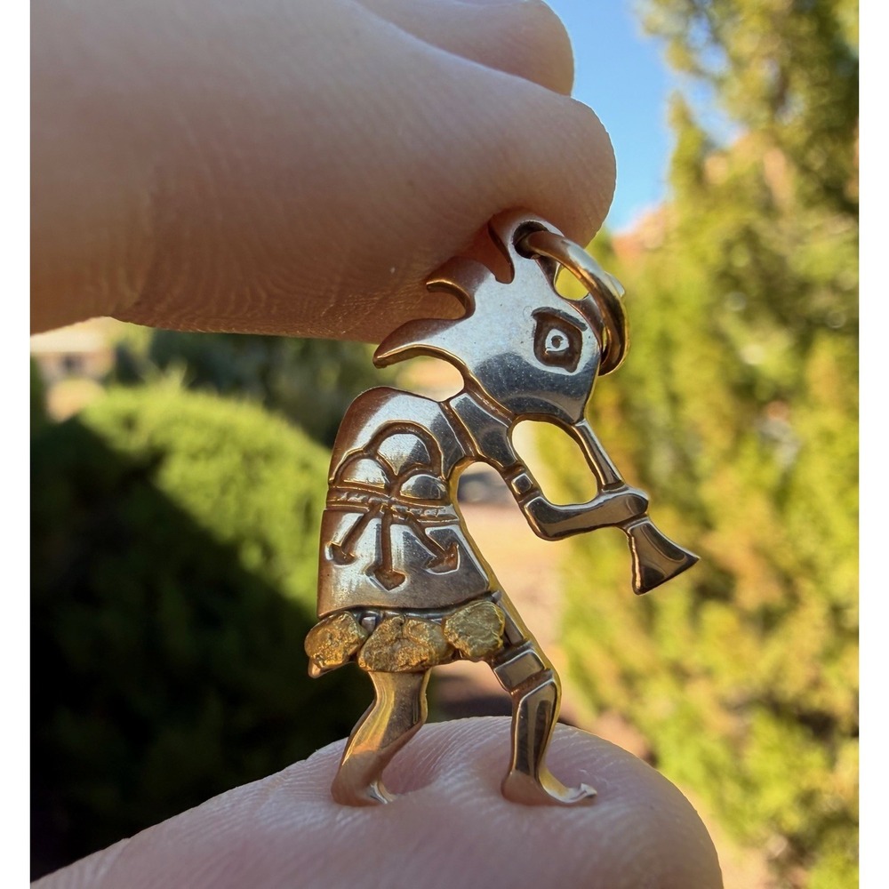 Lee Epperson LEE Cherokee 14k Solid Yellow Gold Nugget Accents Kokopelli Pendant - Picture 1 of 9